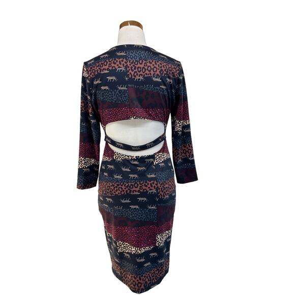 Victoria Sport Leopard Open Back Dress 3/4 Sleeve Black NICE Bodycon MEDIUM‎ - Picture 2 of 16